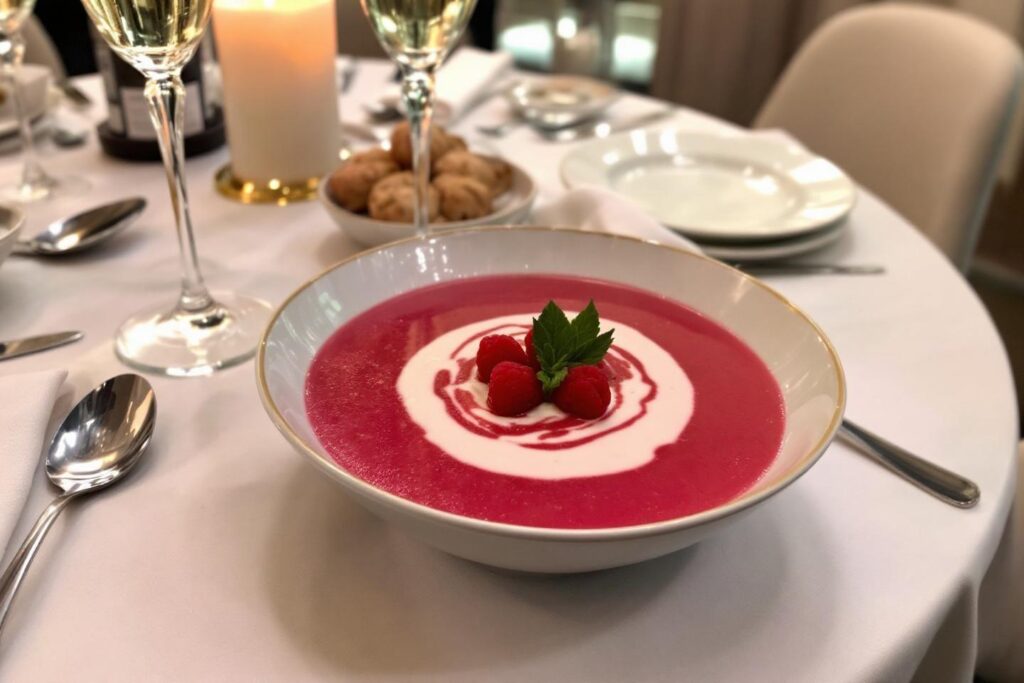 Soupe de champagne framboise : Recette festive et légère en calories