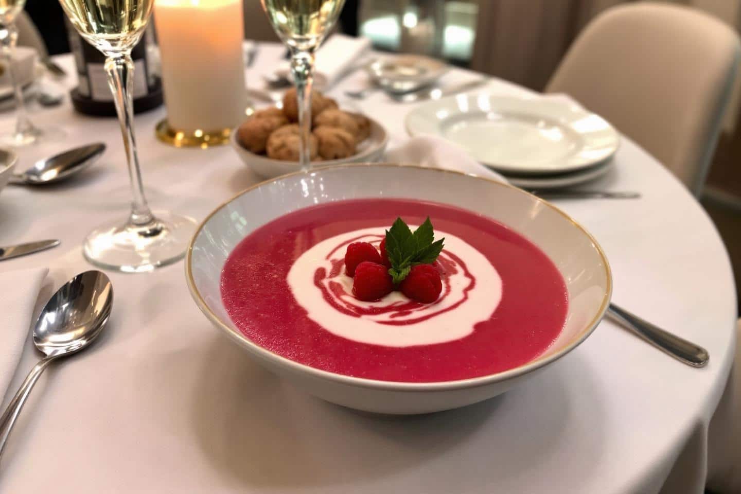 Soupe de champagne framboise : Recette festive et légère en calories
